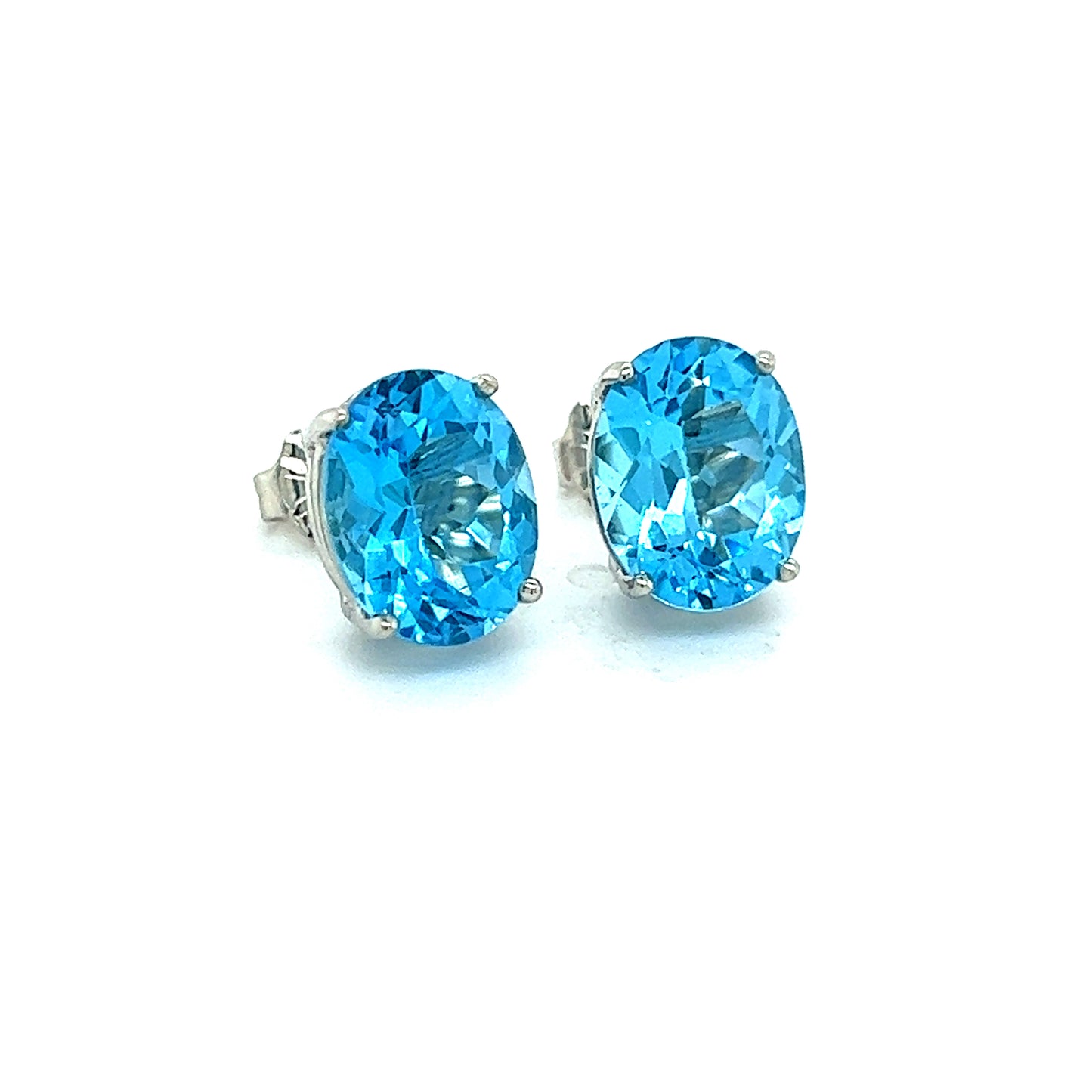 Natural Blue Topaz Stud Earrings 14k White Gold 5.79 TW Certified $599 307906