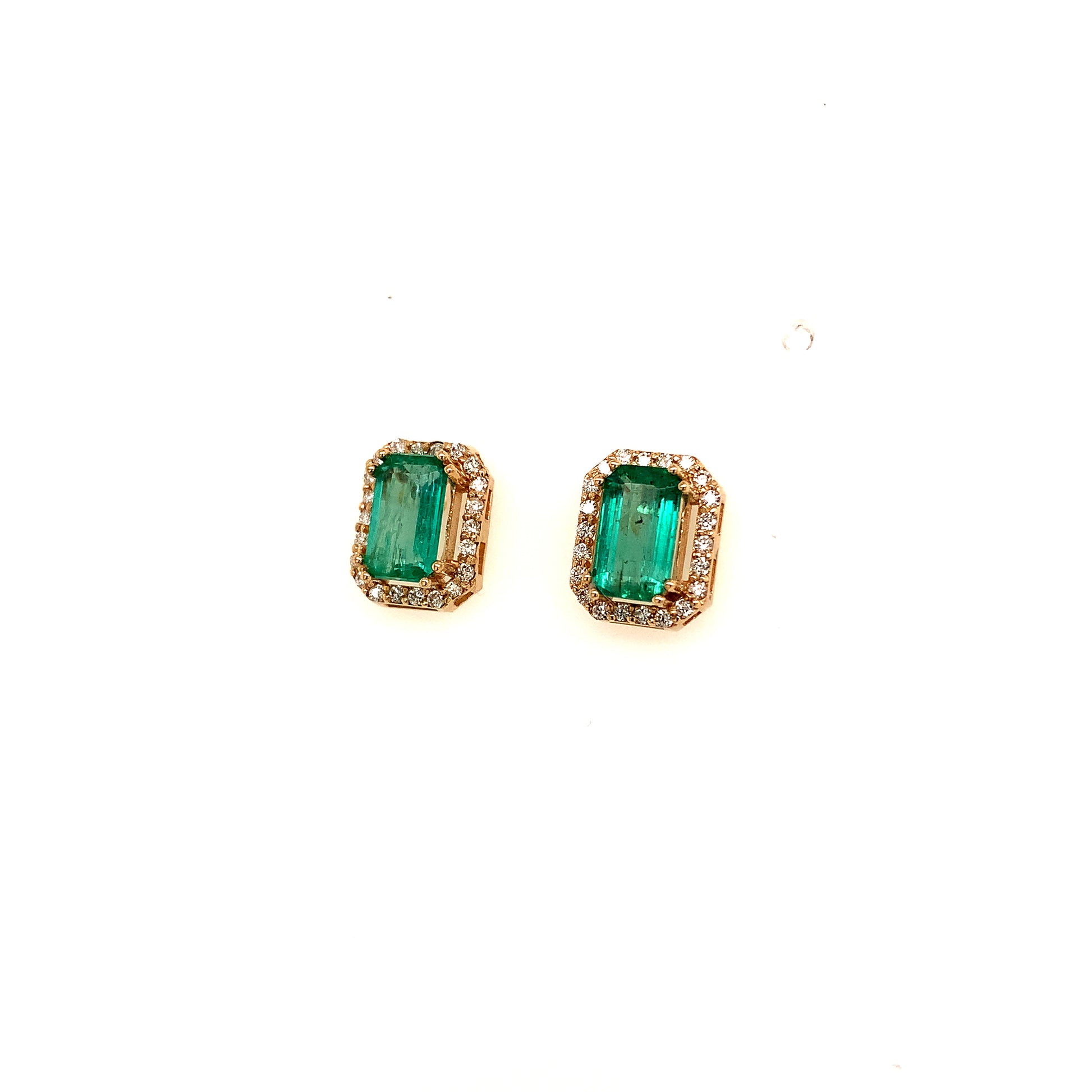 Natural Emerald Diamond Stud Earrings 14k Y Gold 1.85 TCW Certified $3,950 111884 - Certified Fine Jewelry