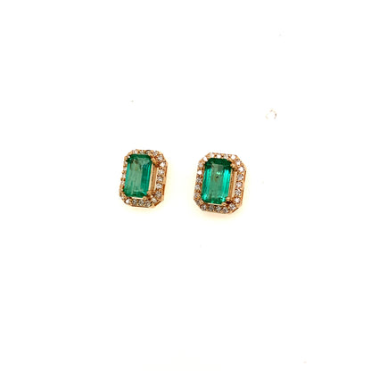 Natural Emerald Diamond Stud Earrings 14k Y Gold 1.85 TCW Certified $3,950 111884 - Certified Fine Jewelry