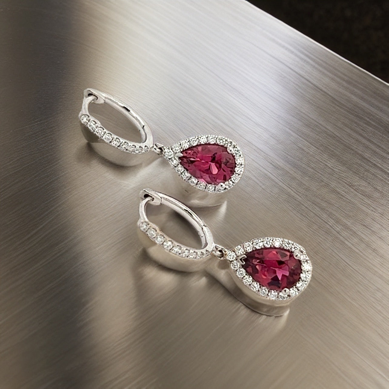 Diamond Rubellite Tourmaline Drop Earrings 18k W Gold 2.93 TCW Certified $5,950 210764 - Certified Fine Jewelry