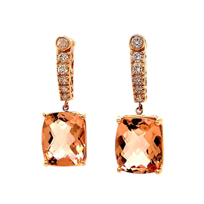 Natural Morganite Diamond Earrings 14k Gold 9.93 TCW Certified $5,950 018685