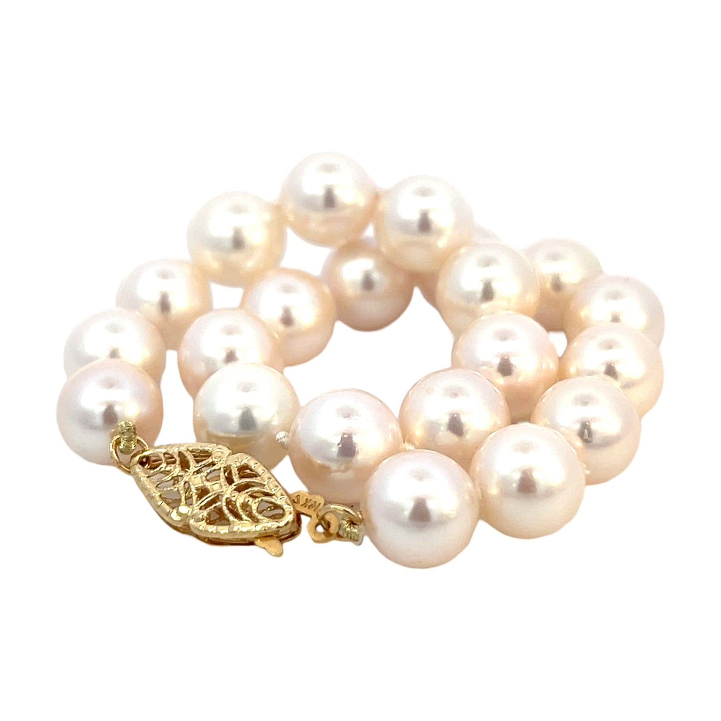 Natural Akoya Pearl Bracelet Size 7.5" 14k Y Gold 8 mm Certified $699 311639