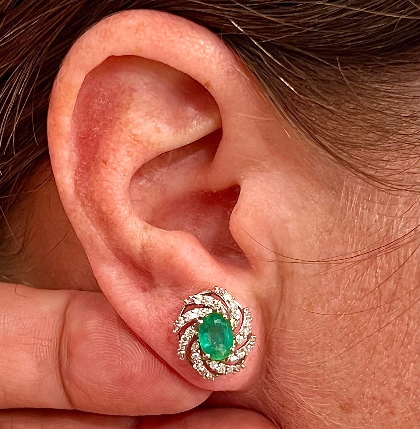 Diamond Emerald Earrings 14k White Gold 2.17 TCW Certified $5,950 018695