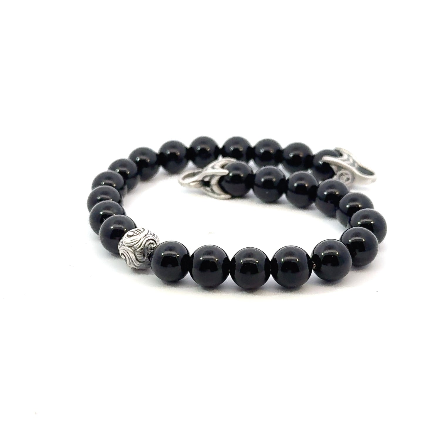 David Yurman Estate Onyx Carved Prayer Beads Bracelet 8.5" Silver DY532