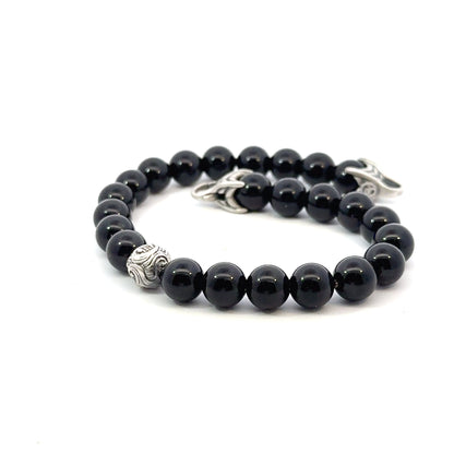 David Yurman Estate Onyx Carved Prayer Beads Bracelet 8.5" Silver DY532