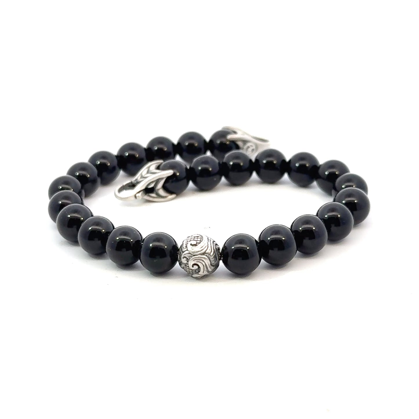 David Yurman Estate Onyx Carved Prayer Beads Bracelet 8.5" Silver DY532