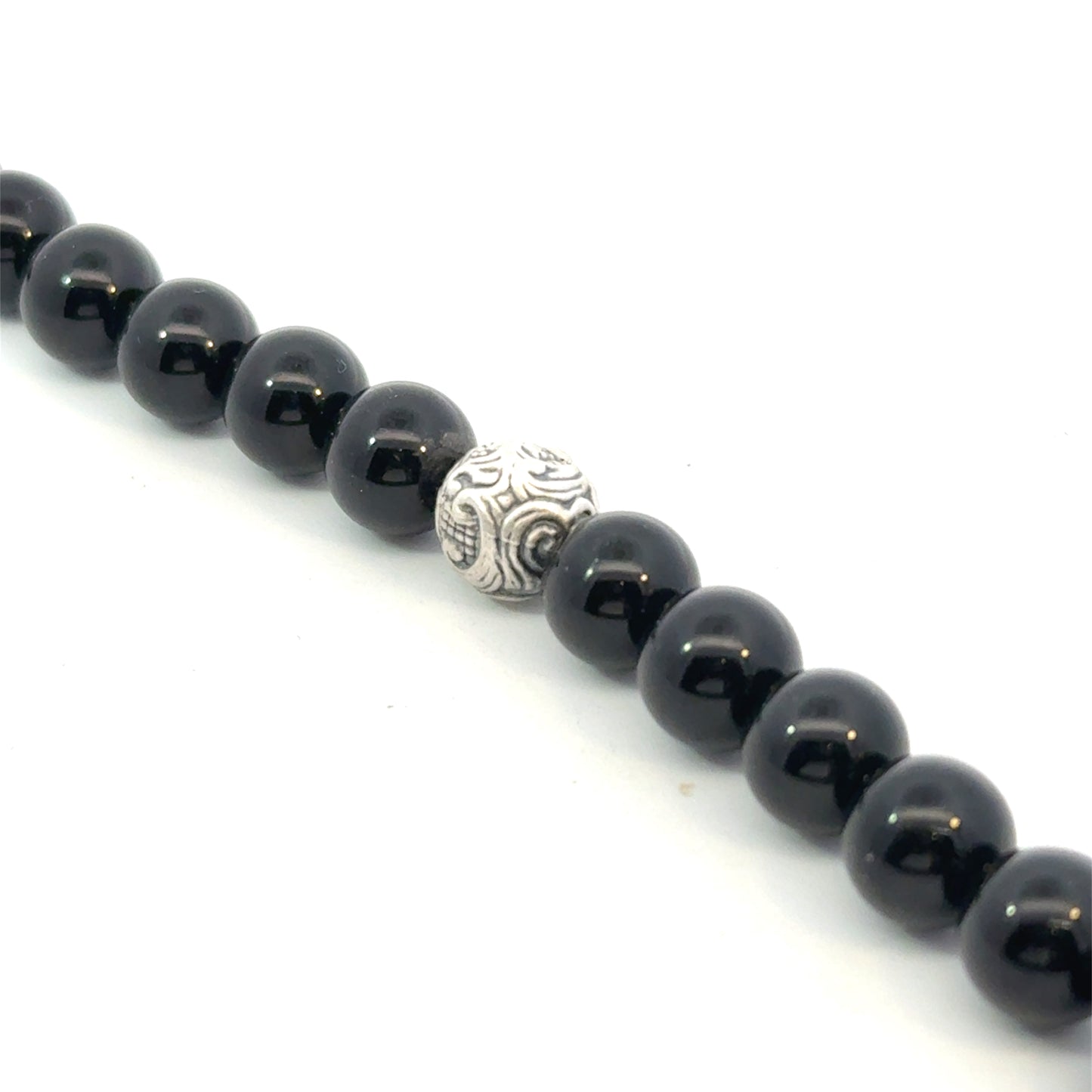 David Yurman Estate Onyx Carved Prayer Beads Bracelet 8.5" Silver DY532
