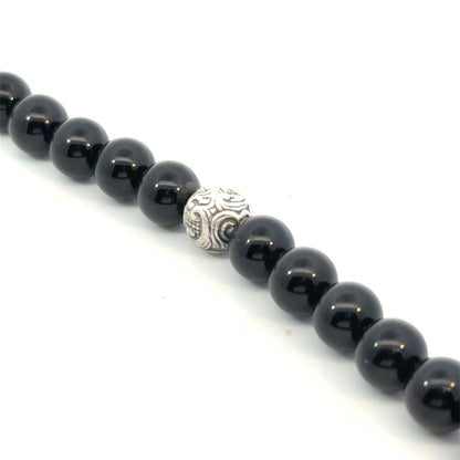 David Yurman Estate Onyx Carved Prayer Beads Bracelet 8.5" Silver DY532