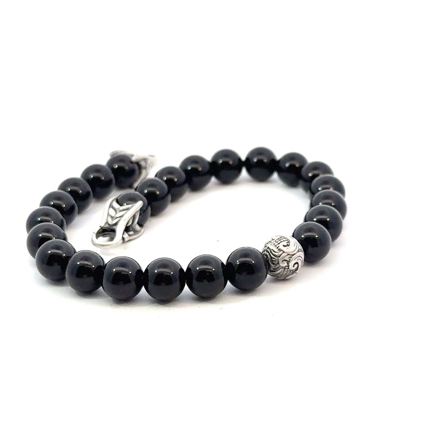 David Yurman Estate Onyx Carved Prayer Beads Bracelet 8.5" Silver DY532