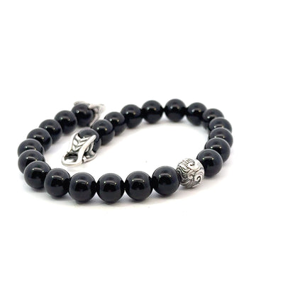 David Yurman Estate Onyx Carved Prayer Beads Bracelet 8.5" Silver DY532