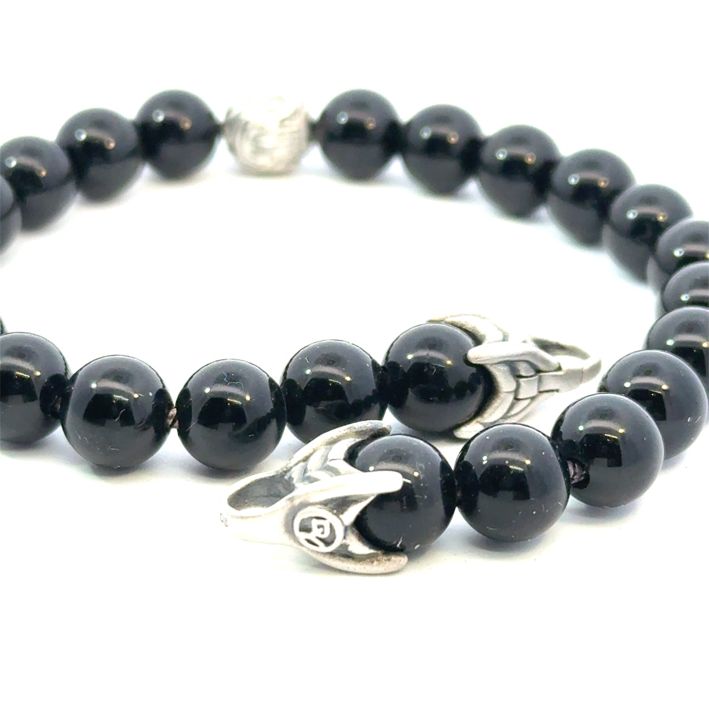 David Yurman Estate Onyx Carved Prayer Beads Bracelet 8.5" Silver DY532