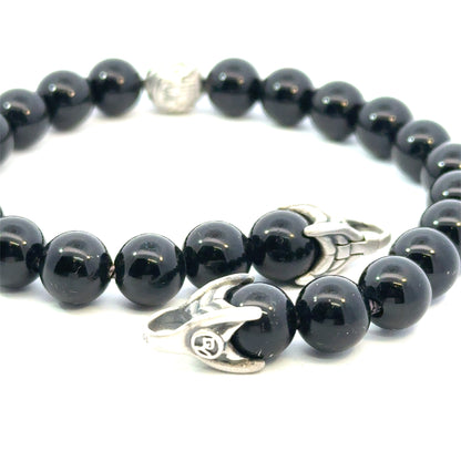 David Yurman Estate Onyx Carved Prayer Beads Bracelet 8.5" Silver DY532