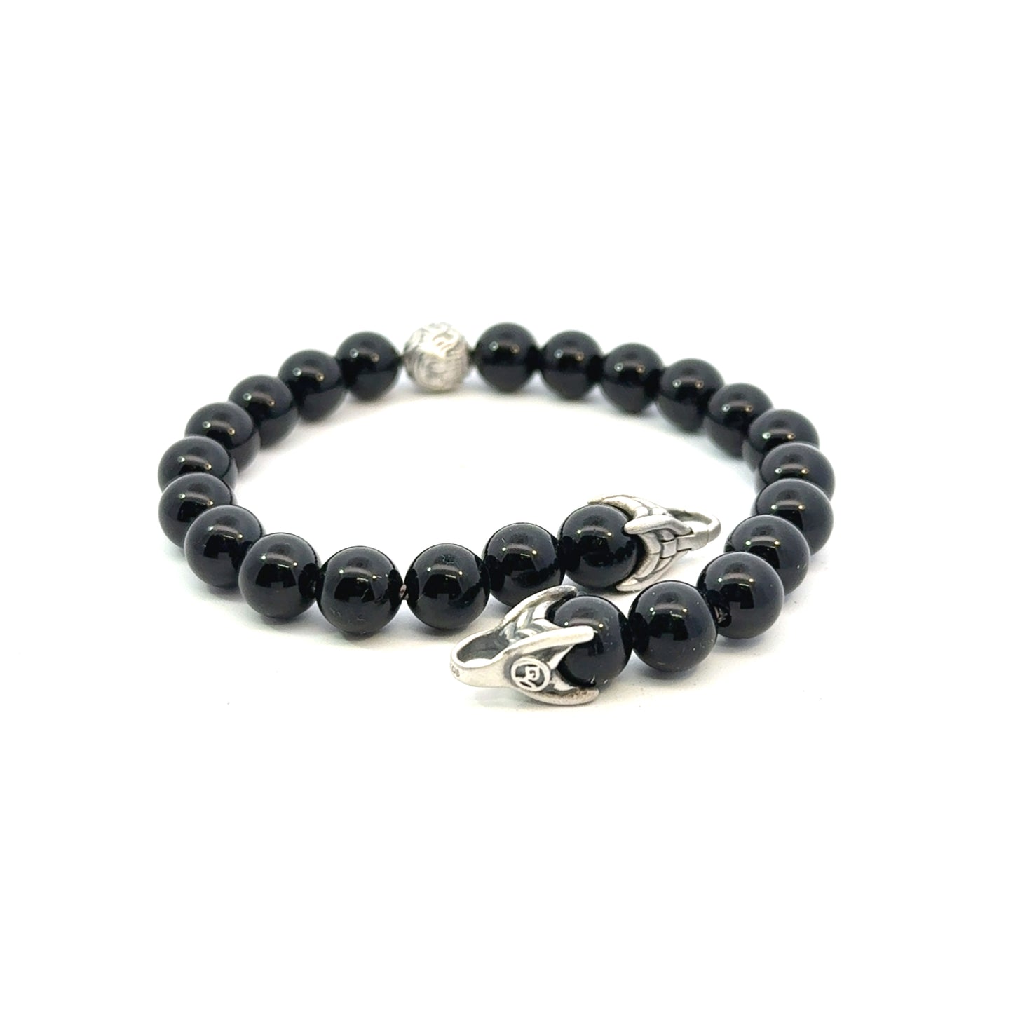 David Yurman Estate Onyx Carved Prayer Beads Bracelet 8.5" Silver DY532