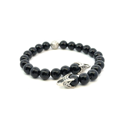David Yurman Estate Onyx Carved Prayer Beads Bracelet 8.5" Silver DY532