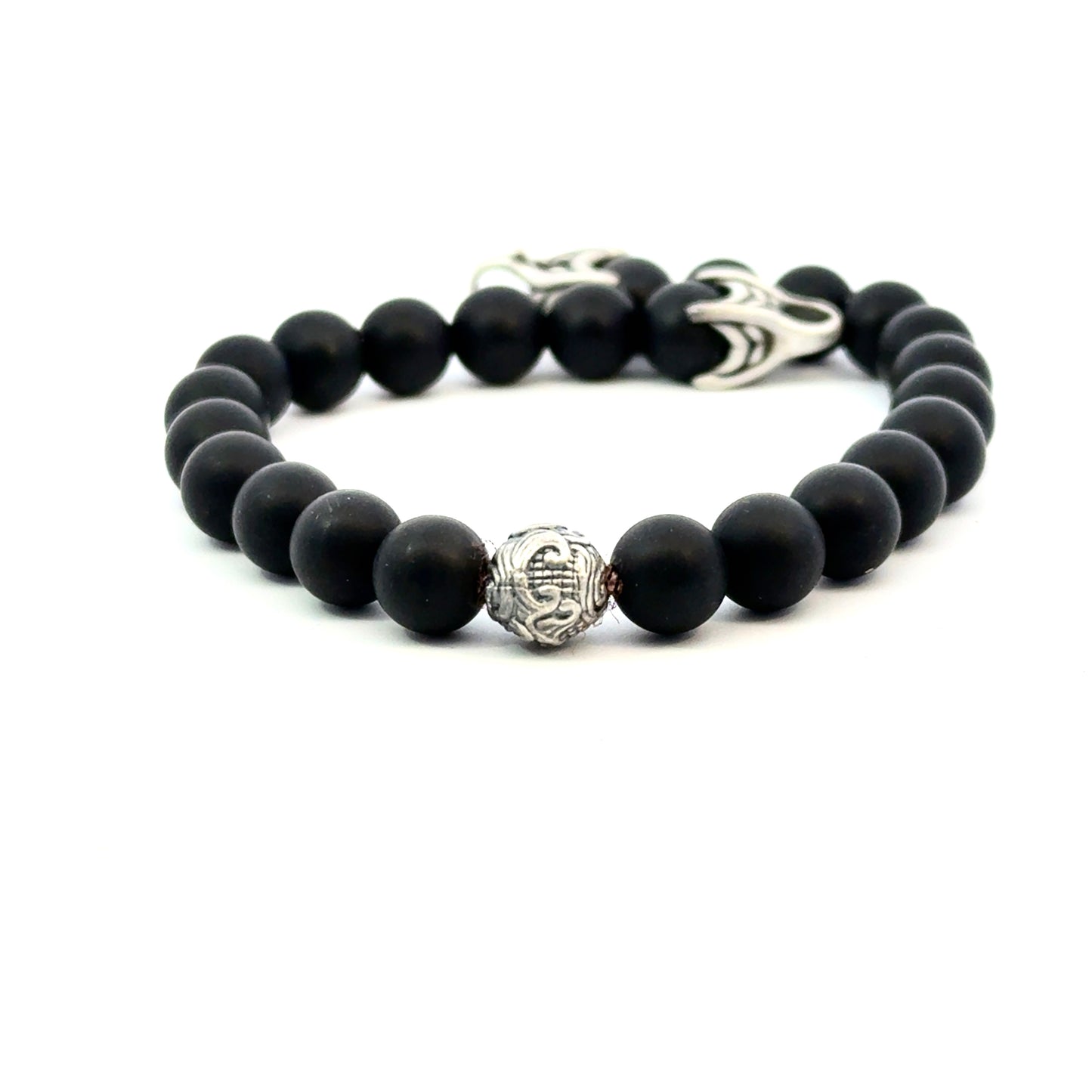 David Yurman Estate Matte Onyx Carved Prayer Beads Bracelet 8.5" Silver DY533