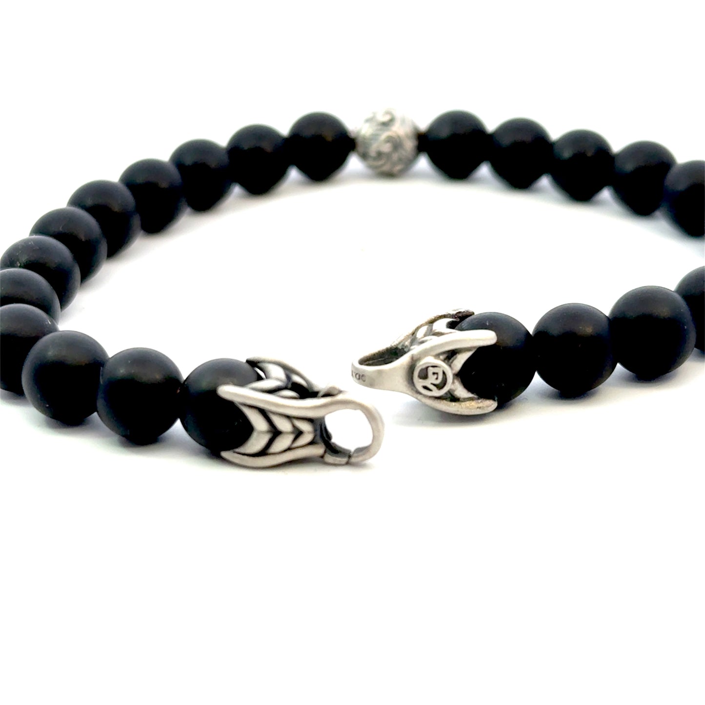 David Yurman Estate Matte Onyx Carved Prayer Beads Bracelet 8.5" Silver DY533