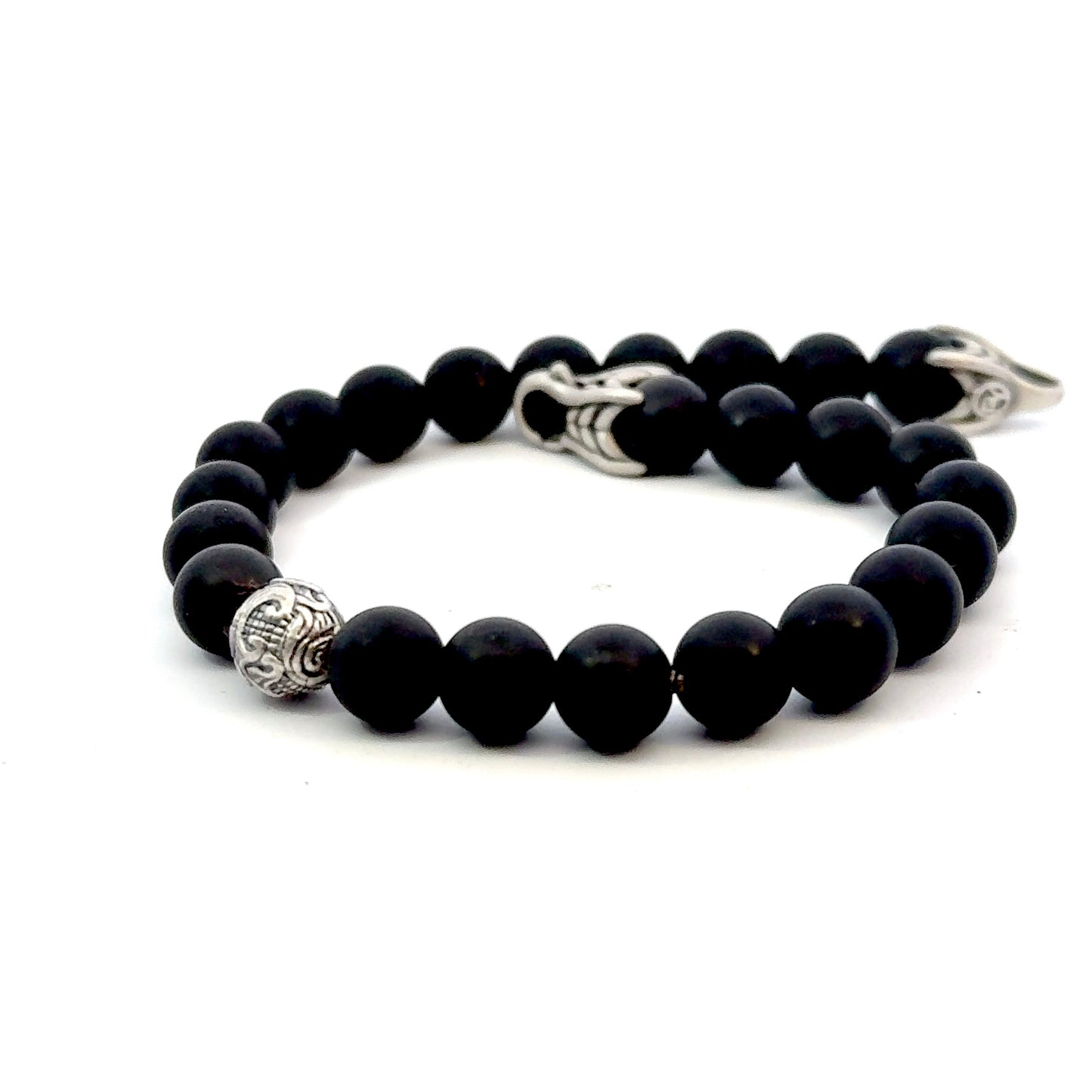 David Yurman Estate Matte Onyx Carved Prayer Beads Bracelet 8.5" Silver DY533