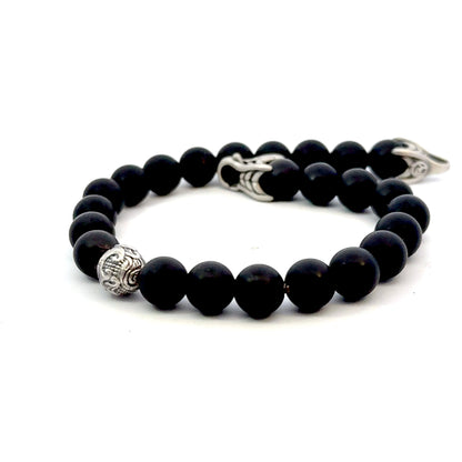 David Yurman Estate Matte Onyx Carved Prayer Beads Bracelet 8.5" Silver DY533