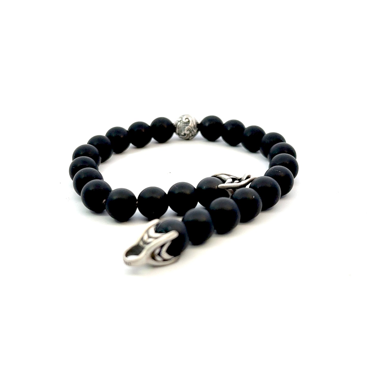 David Yurman Estate Matte Onyx Carved Prayer Beads Bracelet 8.5" Silver DY533