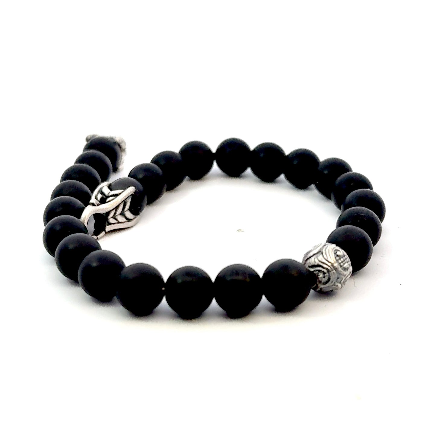 David Yurman Estate Matte Onyx Carved Prayer Beads Bracelet 8.5" Silver DY533