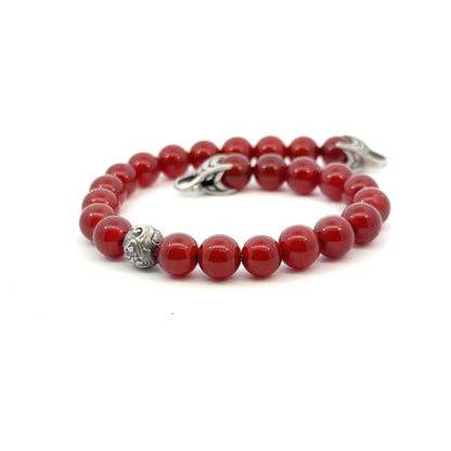 David Yurman Carnelian Carved Prayer Beads Bracelet 8" 8 mm Silver Estate DY614