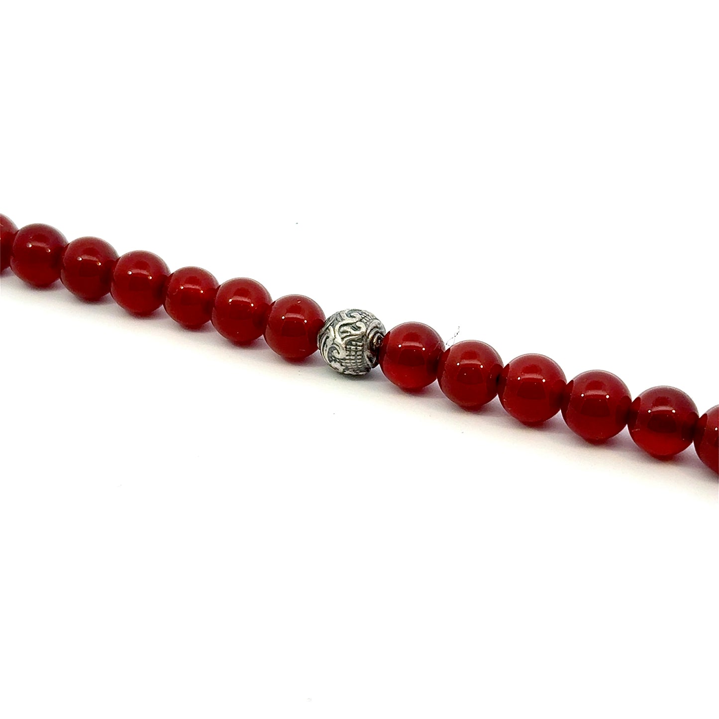 David Yurman Carnelian Carved Prayer Beads Bracelet 8" 8 mm Silver Estate DY614