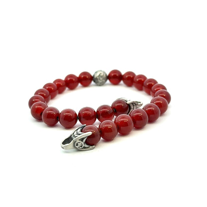 David Yurman Carnelian Carved Prayer Beads Bracelet 8" 8 mm Silver Estate DY614