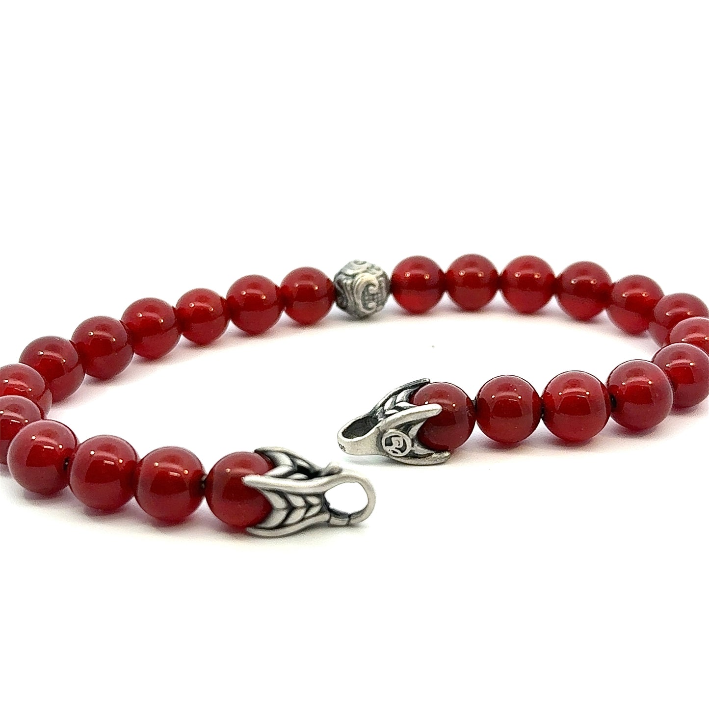 David Yurman Carnelian Carved Prayer Beads Bracelet 8" 8 mm Silver Estate DY614