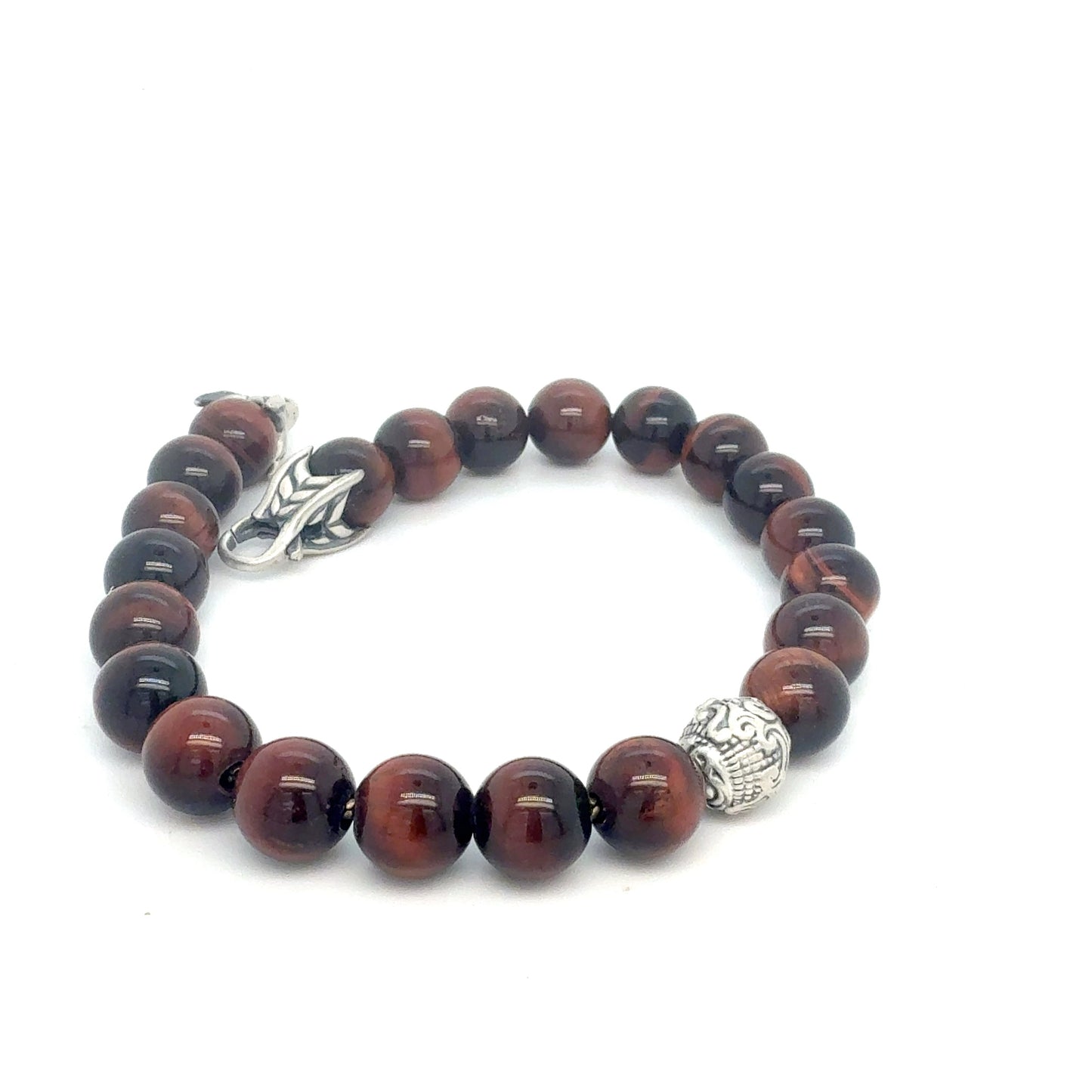 David Yurman Tiger Eye Carved Ball Bracelet 8" 8 mm Sterling Silver Estate DY565