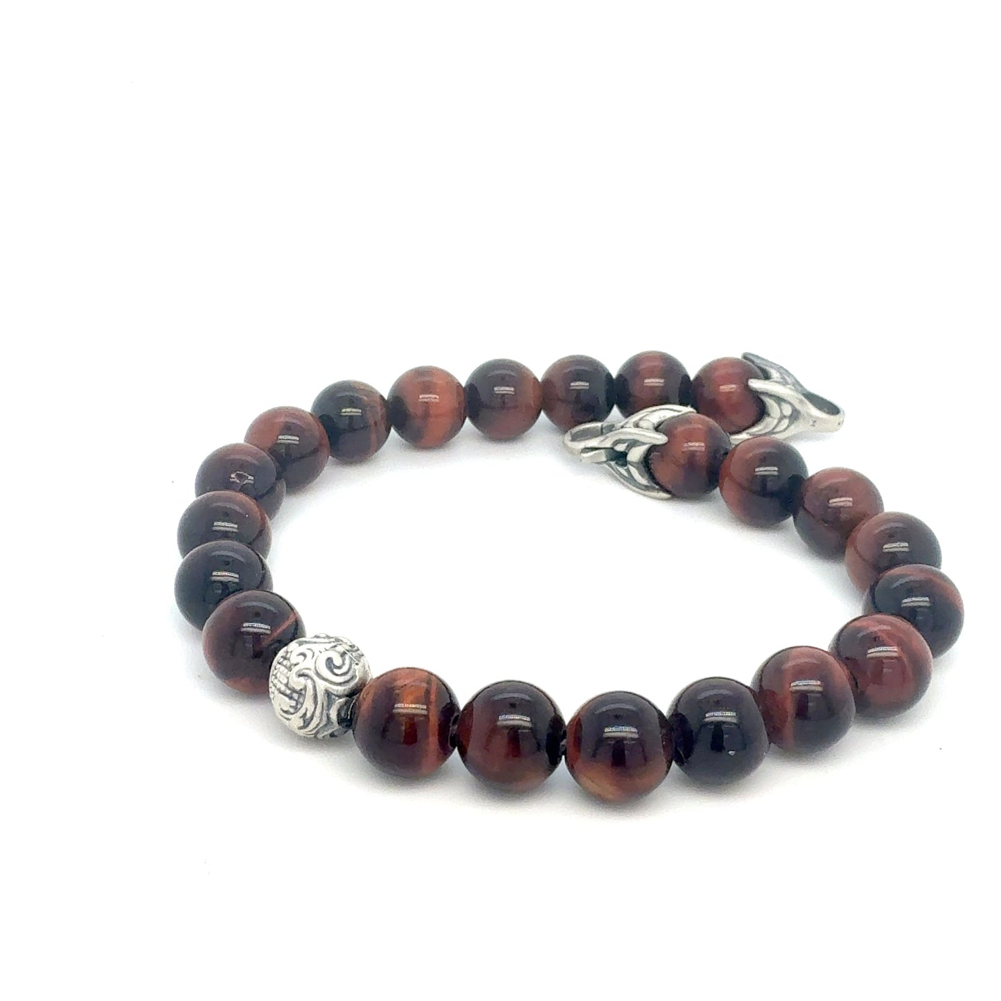 David Yurman Tiger Eye Carved Ball Bracelet 8" 8 mm Sterling Silver Estate DY565