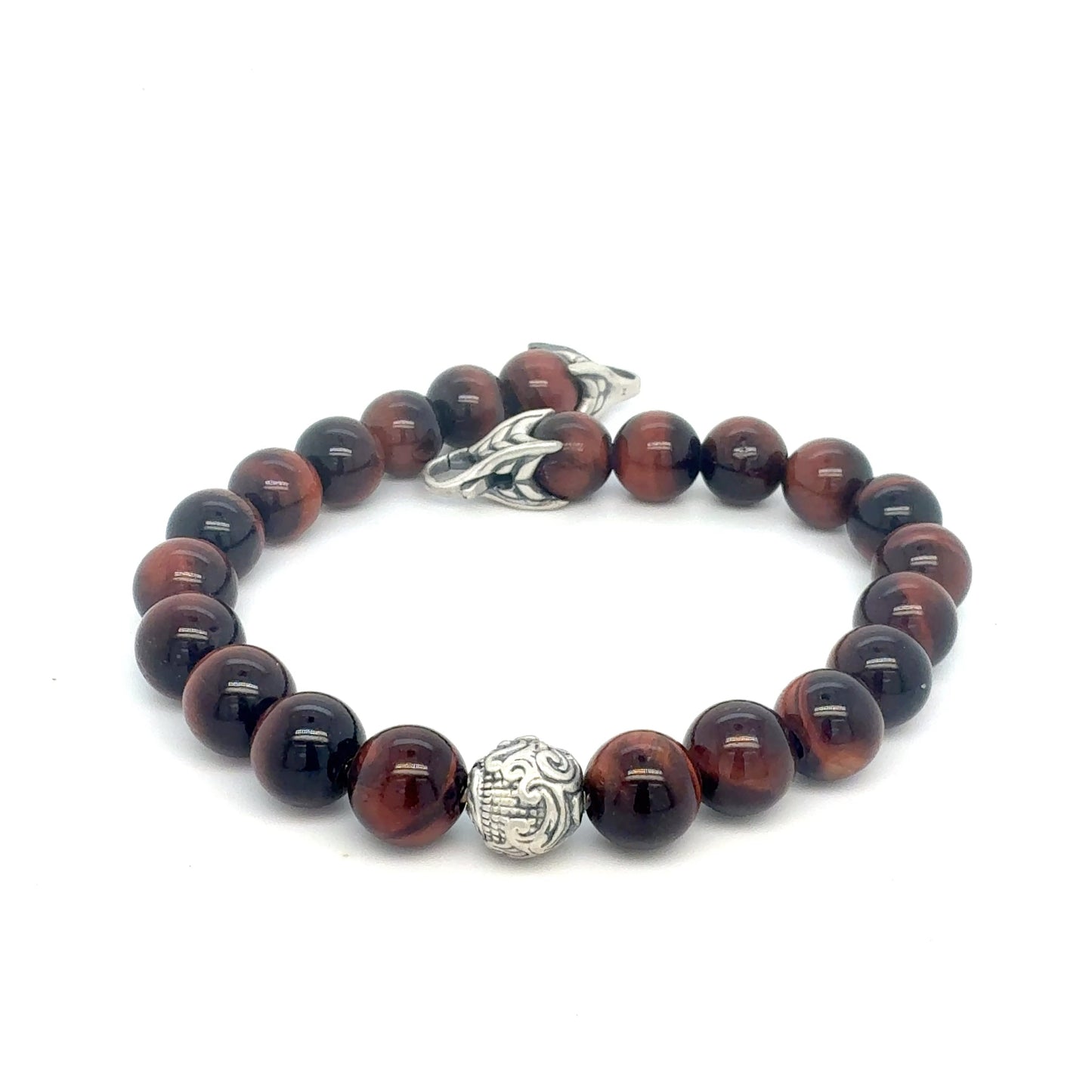 David Yurman Tiger Eye Carved Ball Bracelet 8" 8 mm Sterling Silver Estate DY565