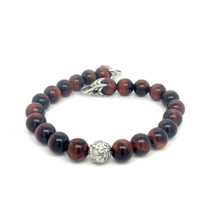 David Yurman Tiger Eye Carved Ball Bracelet 8" 8 mm Sterling Silver Estate DY565