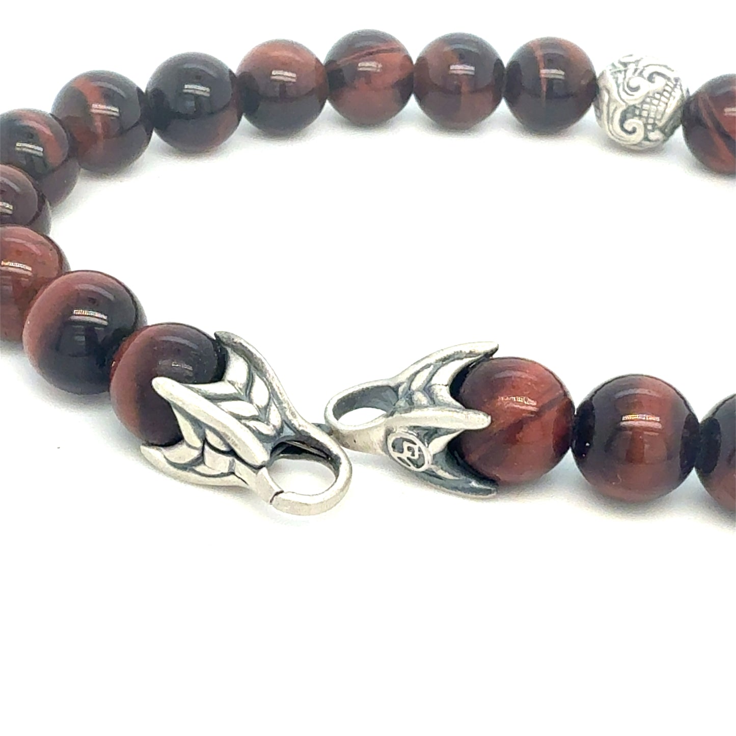 David Yurman Tiger Eye Carved Ball Bracelet 8" 8 mm Sterling Silver Estate DY565