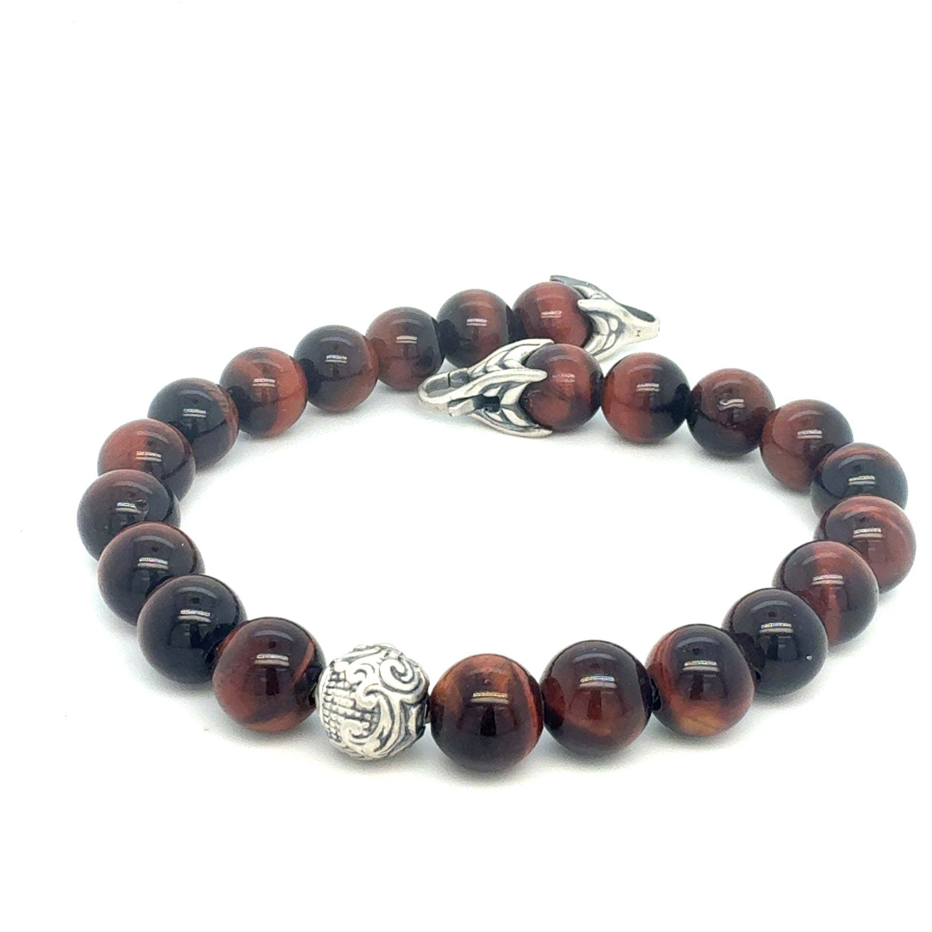 David Yurman Tiger Eye Carved Ball Bracelet 8" 8 mm Sterling Silver Estate DY566