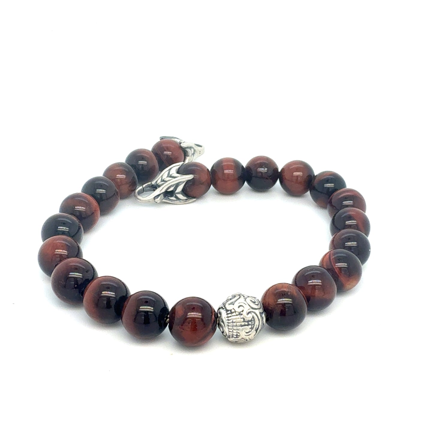 David Yurman Tiger Eye Carved Ball Bracelet 8" 8 mm Sterling Silver Estate DY565