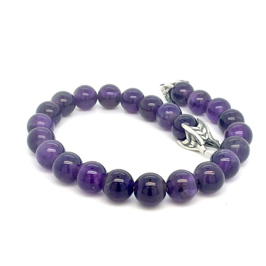 David Yurman Amethyst Spiritual Beads Bracelet 8" 8 mm Sterling Silver Estate DY568