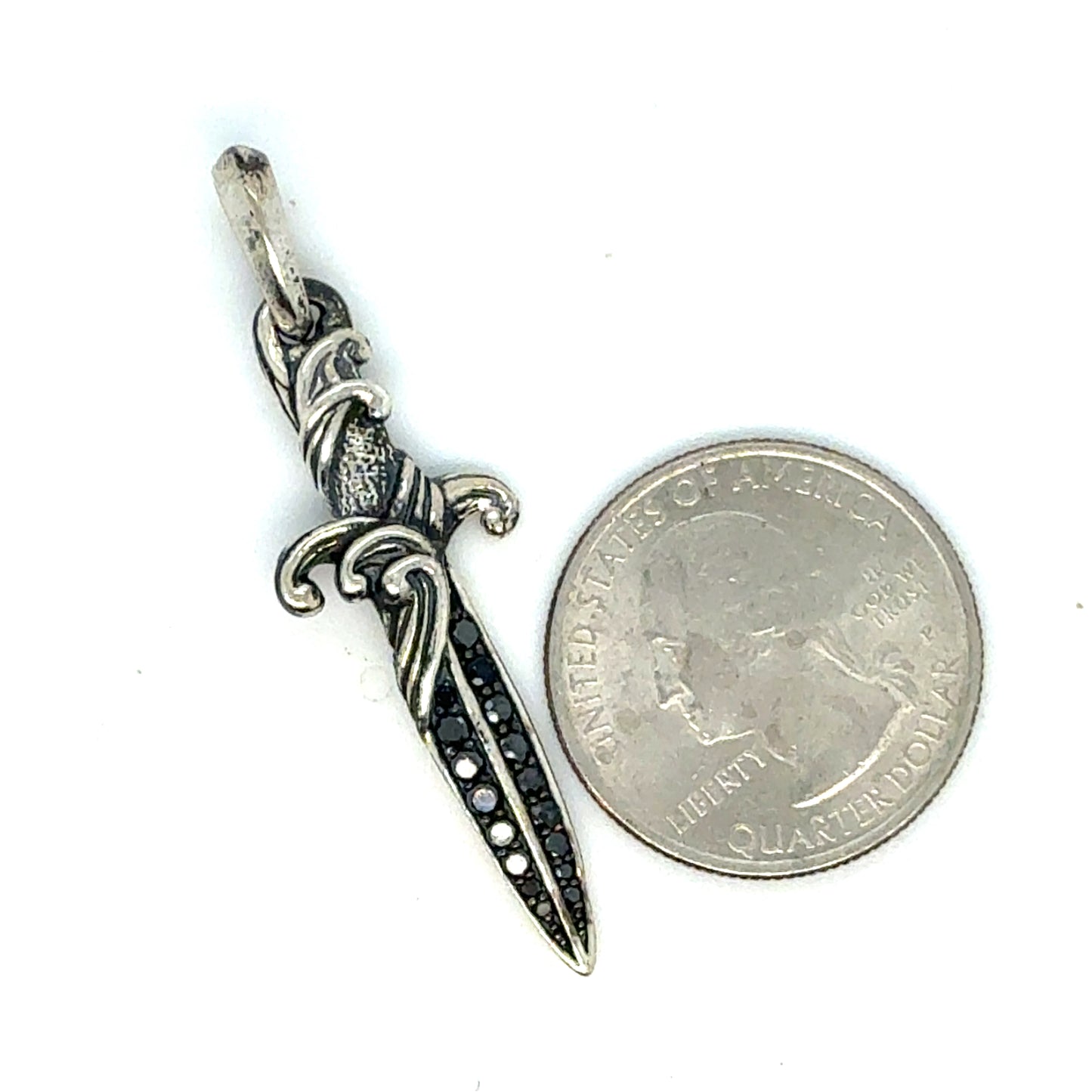 David Yurman Black Diamond Dagger Sterling Silver Estate DY574