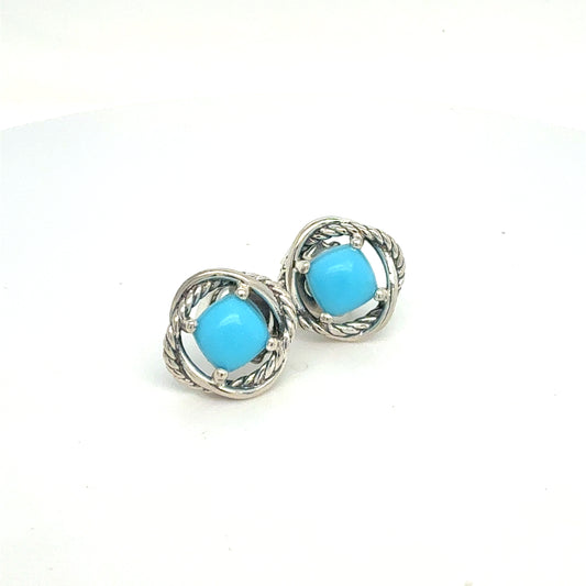 David Yurman Turquoise Infinity Earrings Sterling Silver Estate DY576