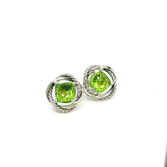 David Yurman Prasiolite Infinity Earrings Sterling Silver Estate DY577