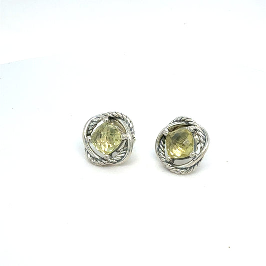 David Yurman Light Green Citrine Infinity Earrings Sterling Silver Estate DY579