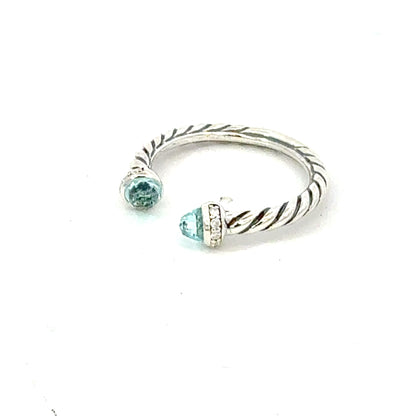 David Yurman Diamond Prasiolite Ring Size 8 Sterling Silver Estate DY600