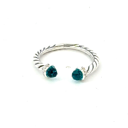 David Yurman Diamond London Blue Topaz Ring Size 7.5 Sterling Silver Estate DY601