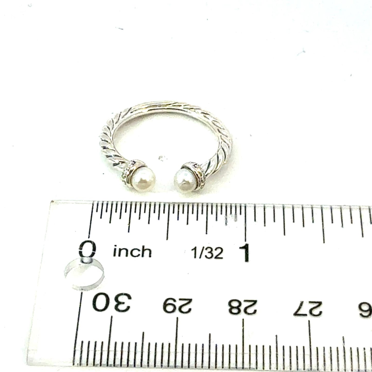 David Yurman Diamond Pearl Ring Size 8 Sterling Silver Estate DY603