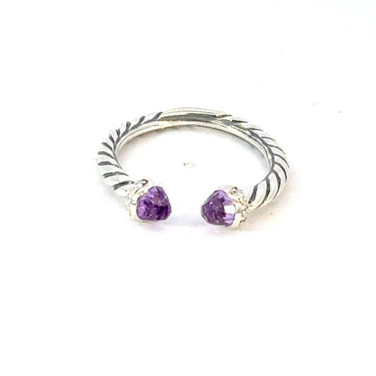 David Yurman Diamond Amethyst Ring Size 7.5 Sterling Silver Estate DY604