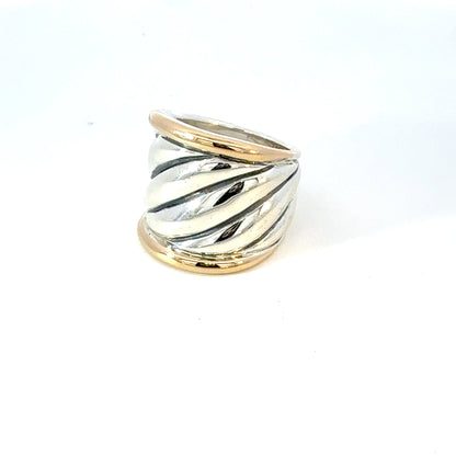 David Yurman Saddle Ring Size 8 18k Gold & Sterling Silver Estate DY606
