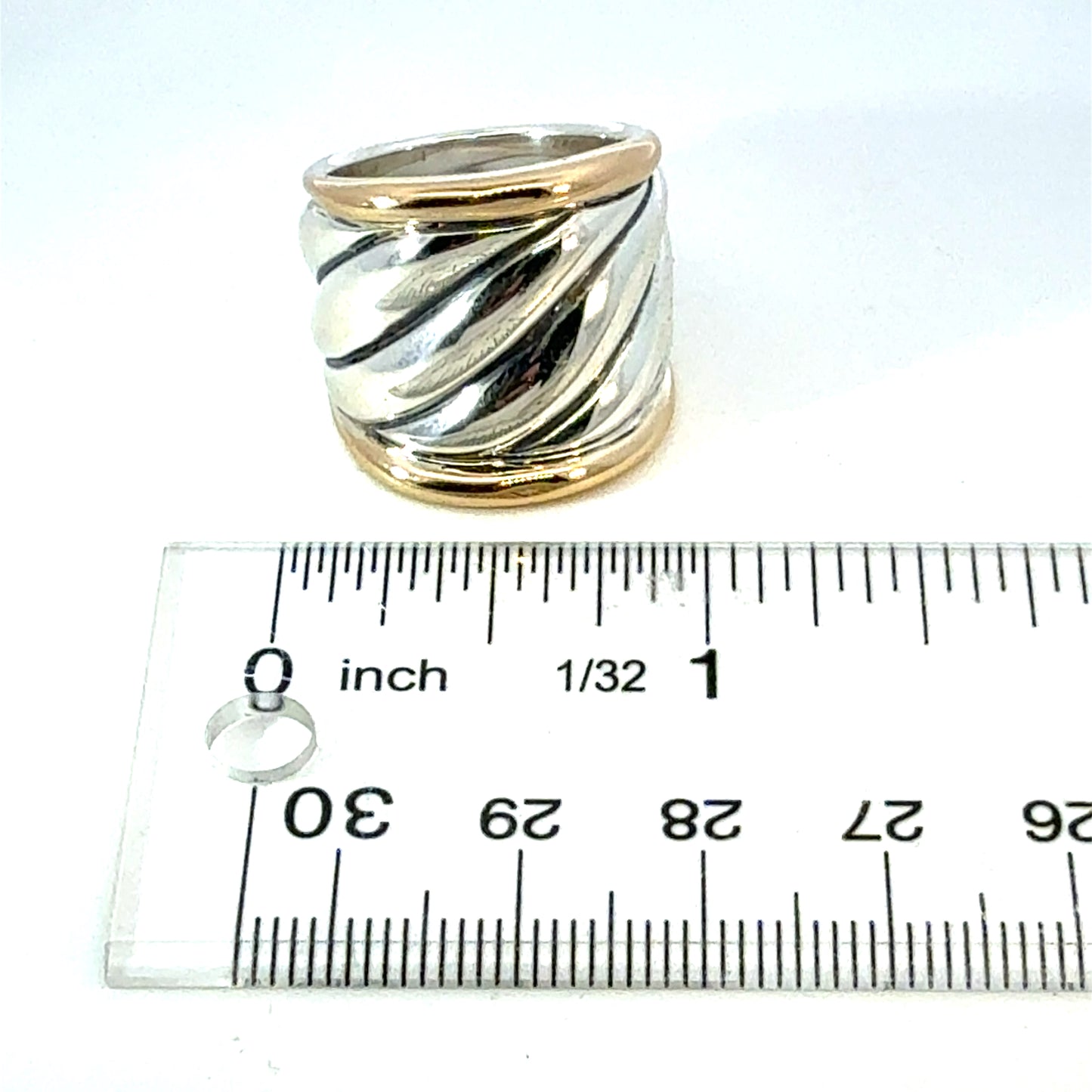 David Yurman Saddle Ring Size 8 18k Gold & Sterling Silver Estate DY606