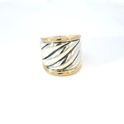 David Yurman Saddle Ring Size 8 18k Gold & Sterling Silver Estate DY606