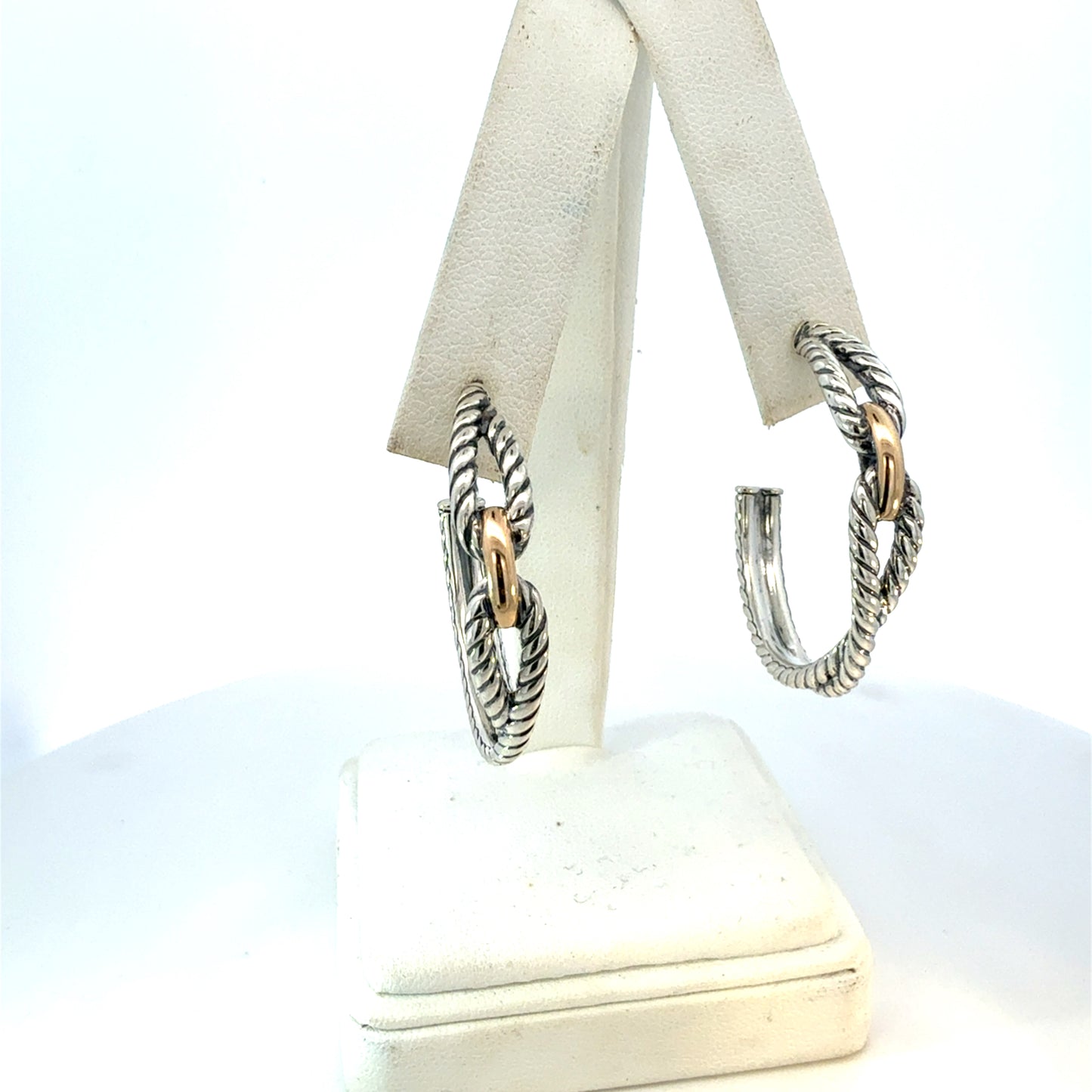 David Yurman 18k Gold & Silver Hoop Earrings Sterling Silver Estate DY617
