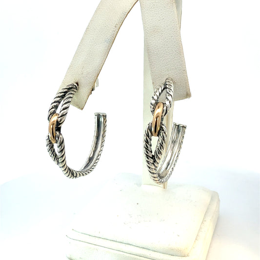 David Yurman 18k Gold & Silver Hoop Earrings Sterling Silver Estate DY618