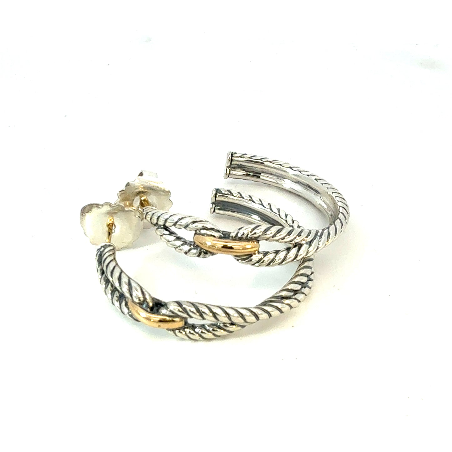David Yurman 18k Gold & Silver Hoop Earrings Sterling Silver Estate DY617